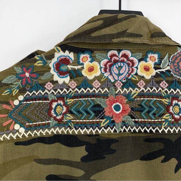 JOHNNY WAS Workshop Raquel Corduroy Embroidered Shacket Green Camo PXS - Picture 10 of 10